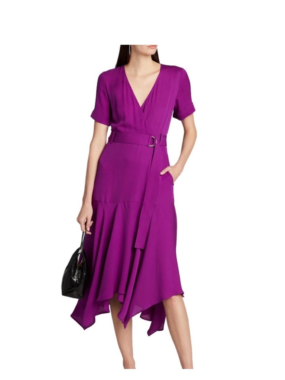 ALC Belted Purple Asymmetrical Midi Dress